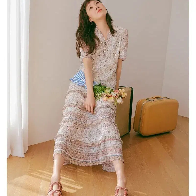 [BUNJANG] Thursday Island Lace-Up Border Dress T224AOP304W / Thursday Island레이스업 보더 원피스T224AOP304W