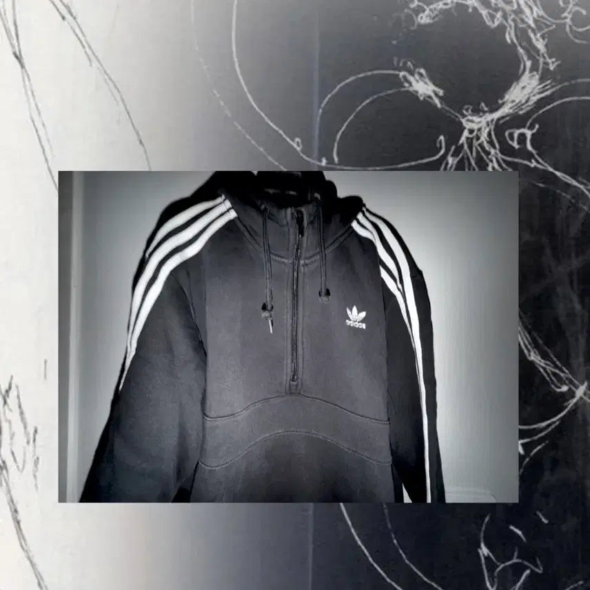 [BUNJANG] Adidas 3-Stripes Half-Zip Hoodie / 아디다스 빈티지 adidas 3-스트라이프 하프 후드티
