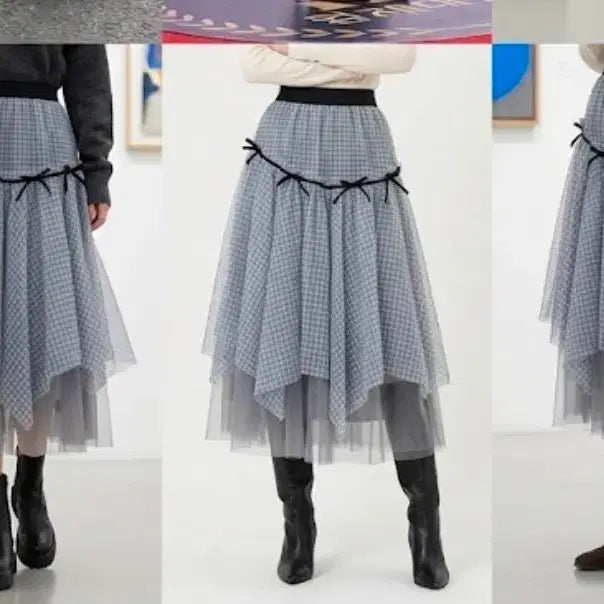 [BUNJANG] TWEEDY-A Gingham Check Layered Skirt / 깅엄체크 리본 샤랄라 레이어드 롱스커트 현백유플렉스 구매