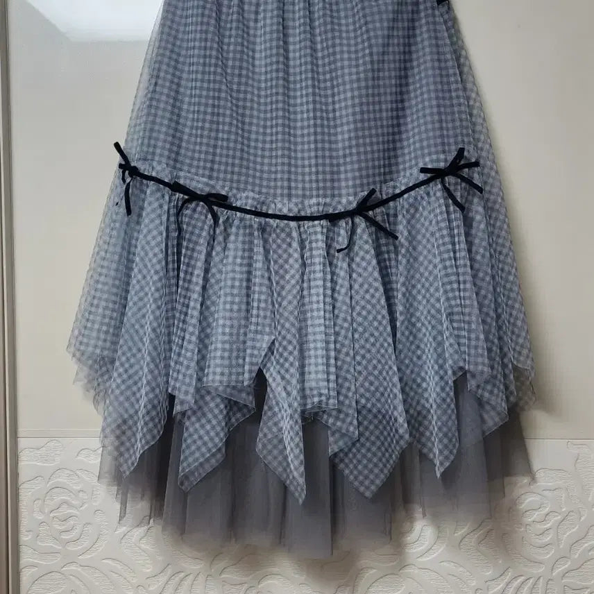 [BUNJANG] TWEEDY-A Gingham Check Layered Skirt / 깅엄체크 리본 샤랄라 레이어드 롱스커트 현백유플렉스 구매