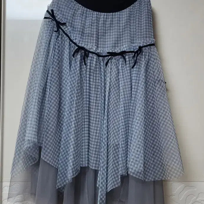 [BUNJANG] TWEEDY-A Gingham Check Layered Skirt / 깅엄체크 리본 샤랄라 레이어드 롱스커트 현백유플렉스 구매