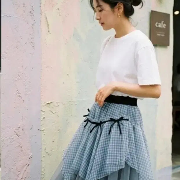 [BUNJANG] TWEEDY-A Gingham Check Layered Skirt / 깅엄체크 리본 샤랄라 레이어드 롱스커트 현백유플렉스 구매