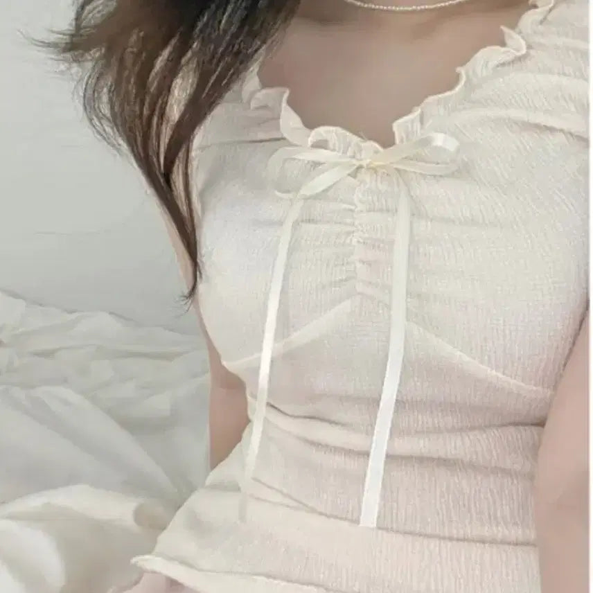 [BUNJANG] Sleeveless Frill Top / 리본프릴 슬리브리스 나시