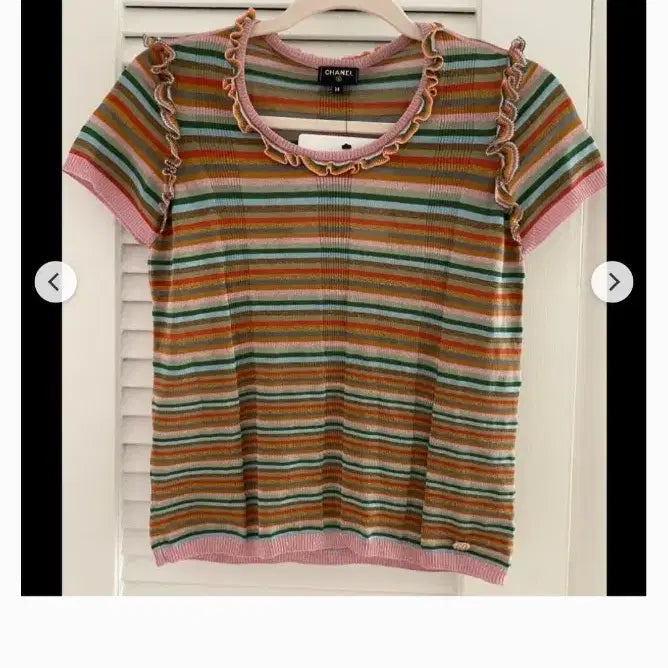 [BUNJANG] Chanel Stripe T-shirt / 샤넬 멀티컬러 스트라이프 반팔 티셔츠(38/무료배송)