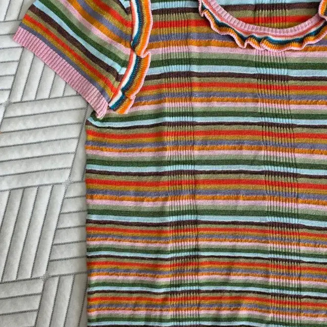 [BUNJANG] Chanel Stripe T-shirt / 샤넬 멀티컬러 스트라이프 반팔 티셔츠(38/무료배송)