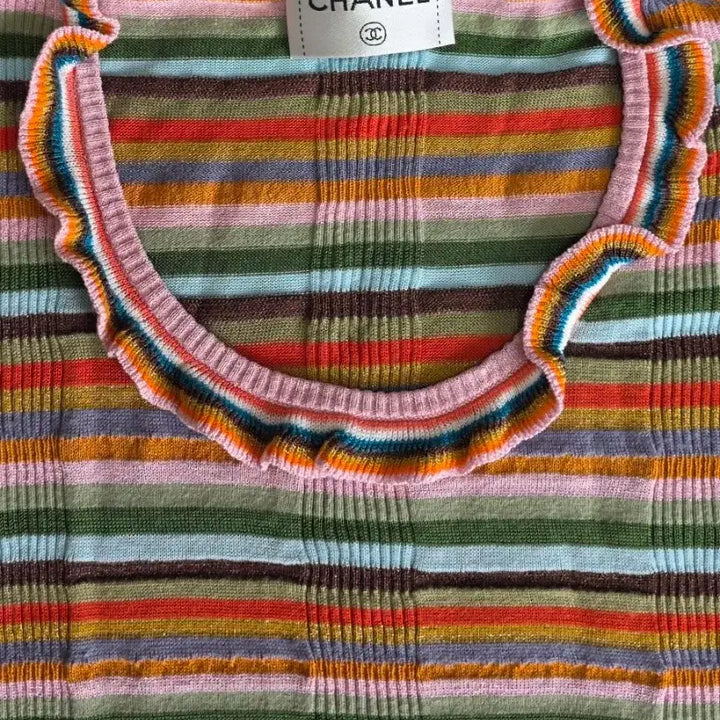 [BUNJANG] Chanel Stripe T-shirt / 샤넬 멀티컬러 스트라이프 반팔 티셔츠(38/무료배송)