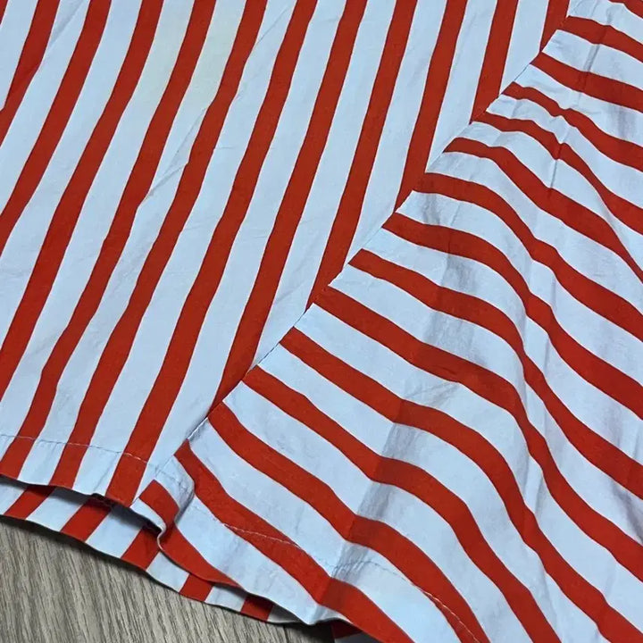 [BUNJANG] Red/Sky Blue Striped A-Line Long Skirt / 레드/하늘 롱치마