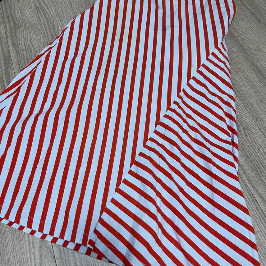 [BUNJANG] Red/Sky Blue Striped A-Line Long Skirt / 레드/하늘 롱치마