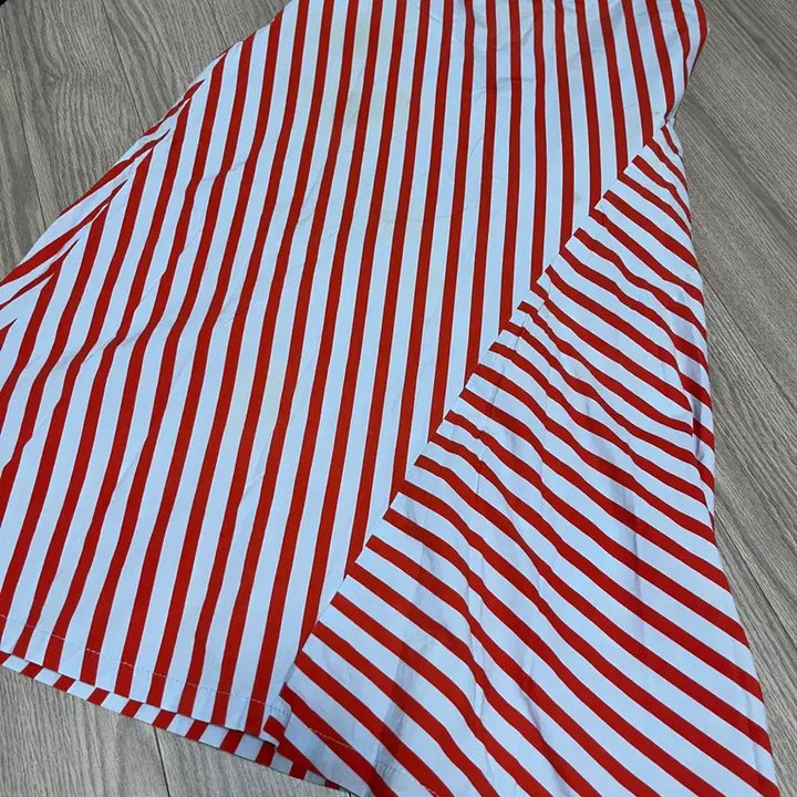 [BUNJANG] Red/Sky Blue Striped A-Line Long Skirt / 레드/하늘 롱치마