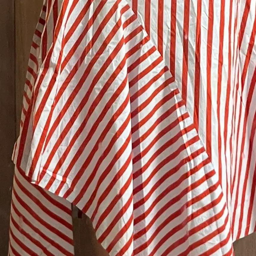 [BUNJANG] Red/Sky Blue Striped A-Line Long Skirt / 레드/하늘 롱치마