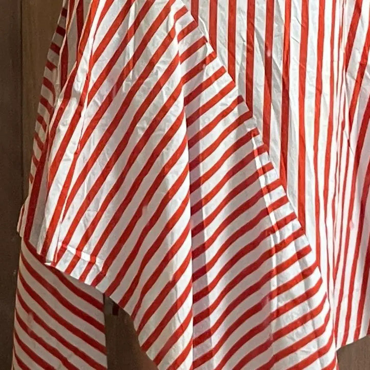 [BUNJANG] Red/Sky Blue Striped A-Line Long Skirt / 레드/하늘 롱치마