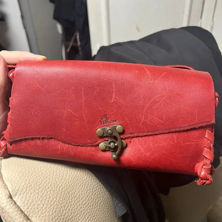 [BUNJANG] Handmade Red Leather Clutch Bag / 소가죽 수제 핸드메이드 가방 레드 가죽 클러치 백 크로스밷