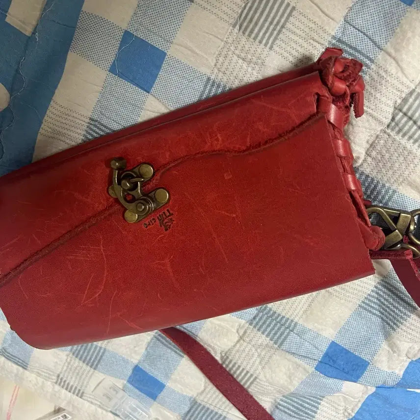 [BUNJANG] Handmade Red Leather Clutch Bag / 소가죽 수제 핸드메이드 가방 레드 가죽 클러치 백 크로스밷