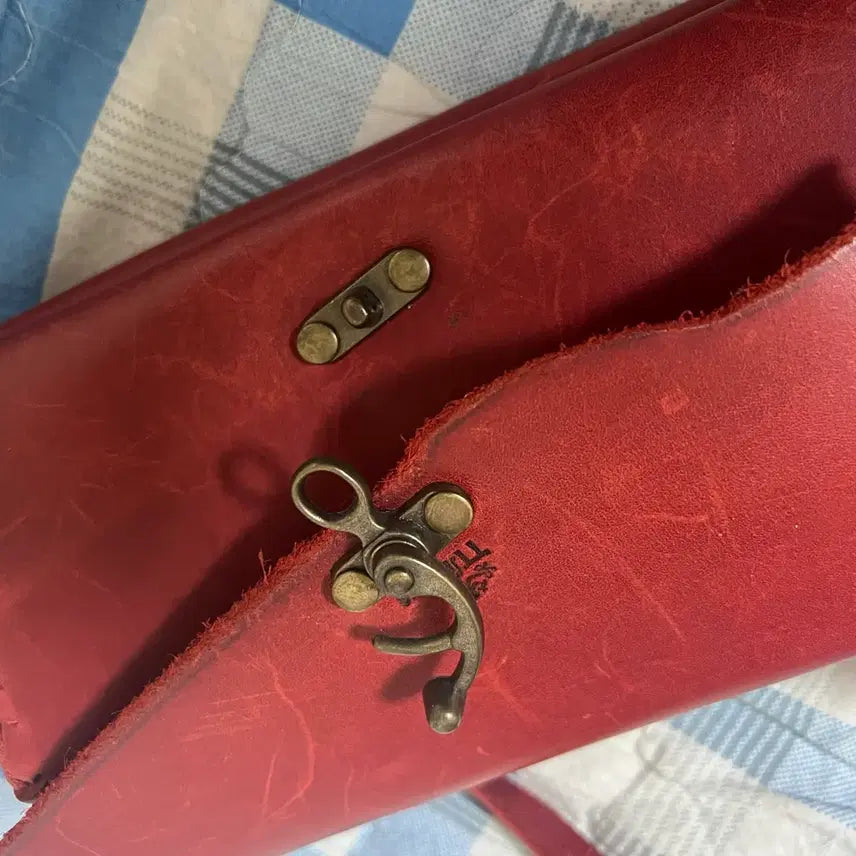 [BUNJANG] Handmade Red Leather Clutch Bag / 소가죽 수제 핸드메이드 가방 레드 가죽 클러치 백 크로스밷