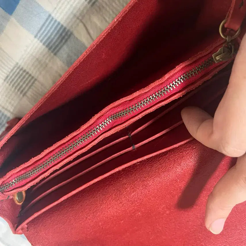 [BUNJANG] Handmade Red Leather Clutch Bag / 소가죽 수제 핸드메이드 가방 레드 가죽 클러치 백 크로스밷