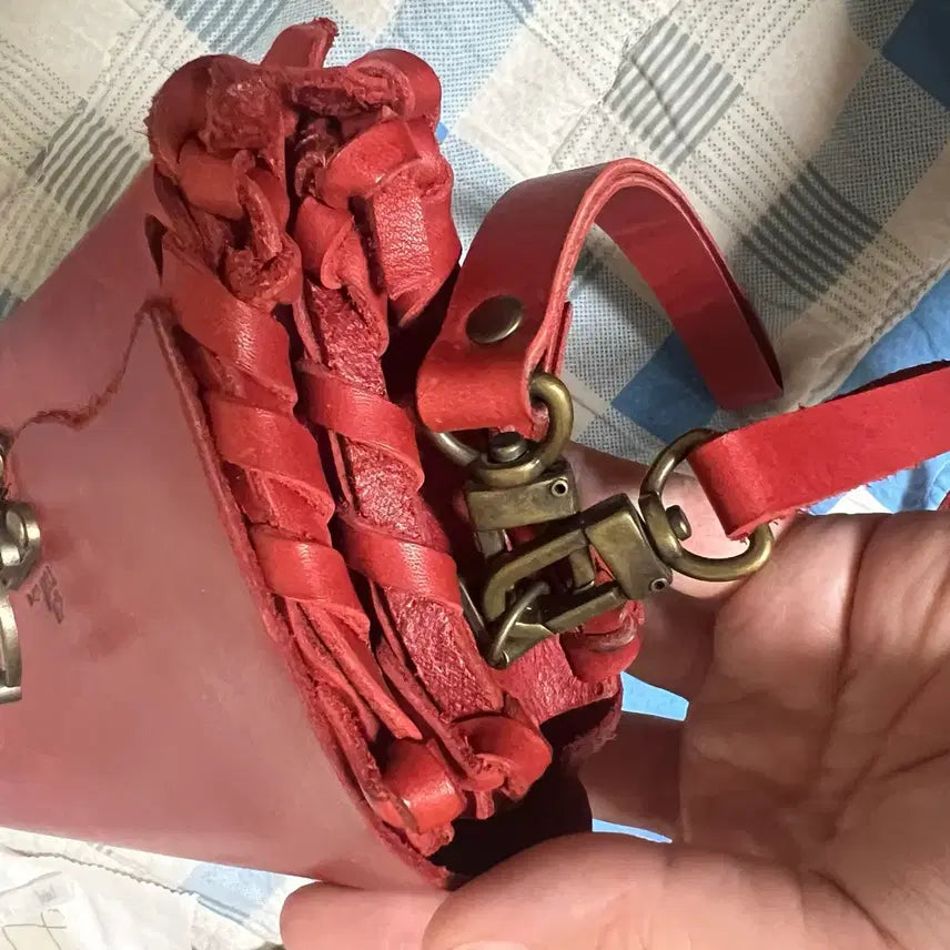 [BUNJANG] Handmade Red Leather Clutch Bag / 소가죽 수제 핸드메이드 가방 레드 가죽 클러치 백 크로스밷