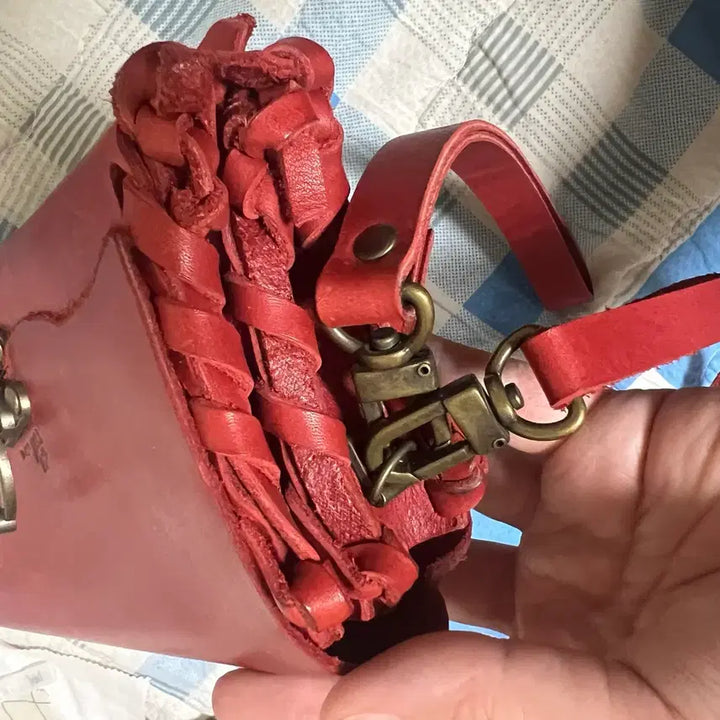 [BUNJANG] Handmade Red Leather Clutch Bag / 소가죽 수제 핸드메이드 가방 레드 가죽 클러치 백 크로스밷