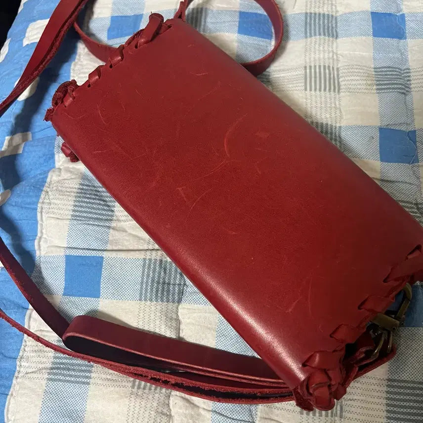 [BUNJANG] Handmade Red Leather Clutch Bag / 소가죽 수제 핸드메이드 가방 레드 가죽 클러치 백 크로스밷