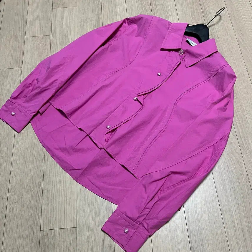 [BUNJANG] O2nd A-Line Ruffle Blouse / 23년 한섬 오즈세컨 O2nd 바스락 코튼 A라인 프릴 블라우스 셔츠핑크