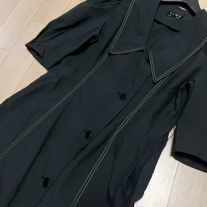 [BUNJANG] Time Big Collar Puff Sleeve Dress / 21년 한섬 타임 TIME 빅카라 바스락 퍼프 원피스 스티치반팔5부블랙