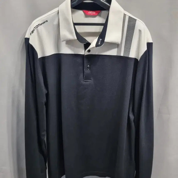 [BUNJANG] FANTOMSPORTS Black Color Block Polo Shirt / FANTOMSPORTS 긴팔 카라티 블랙 배색105