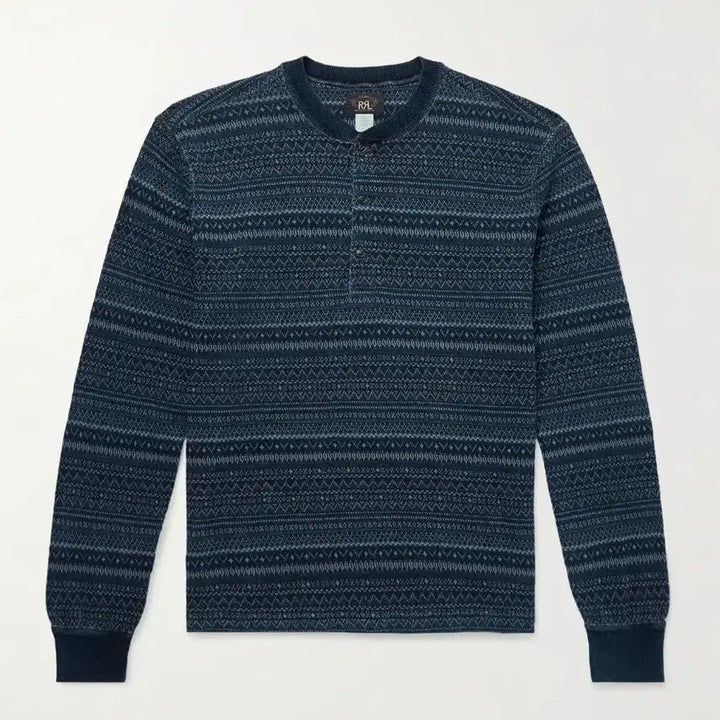 [BUNJANG] RRL Navy Indigo Jacquard Henley Shirt / RRL 더블알엘 네이비 인디고 자카드 헨리 셔츠 s