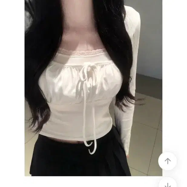 [BUNJANG] Layered Lace Ribbon Top / 리본 레이어드 레이스 티