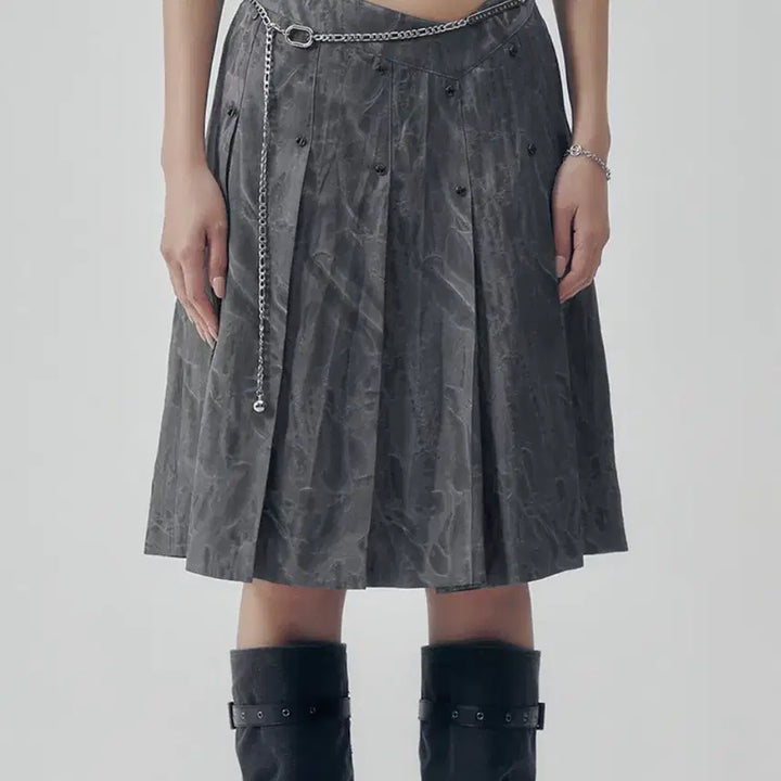 [BUNJANG] Trimming Birds Marble Rivet Pleated Skirt / 트리밍버드 마블 리벳 플리츠 스커트 그레이