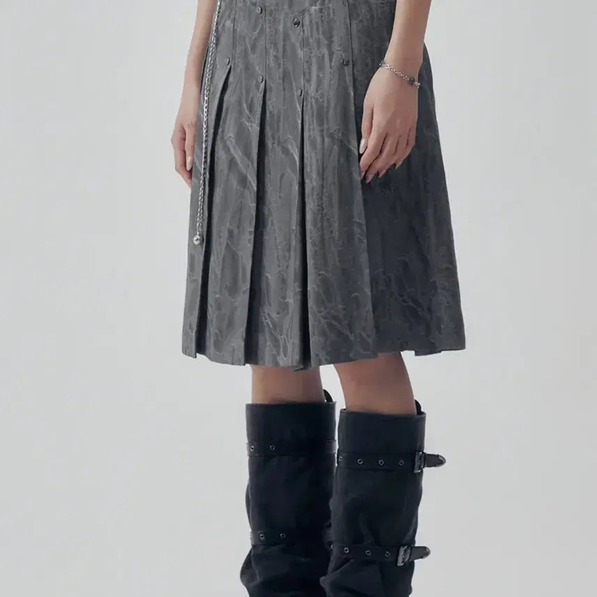 [BUNJANG] Trimming Birds Marble Rivet Pleated Skirt / 트리밍버드 마블 리벳 플리츠 스커트 그레이