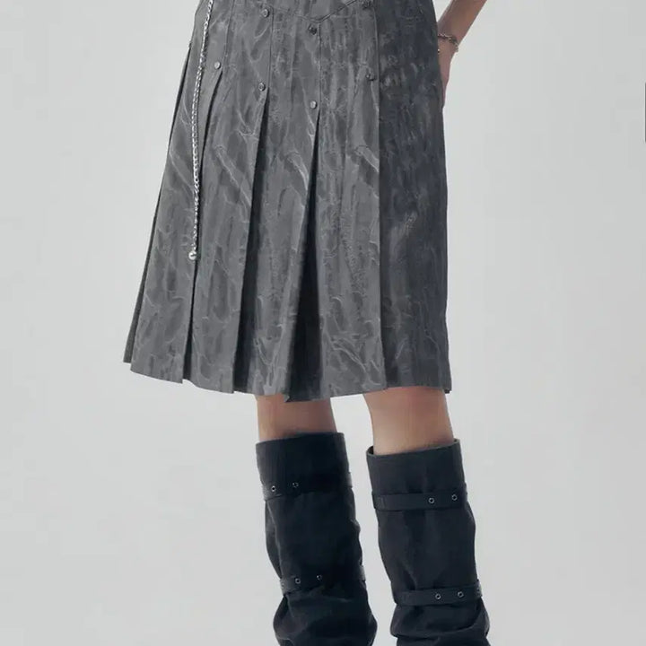 [BUNJANG] Trimming Birds Marble Rivet Pleated Skirt / 트리밍버드 마블 리벳 플리츠 스커트 그레이