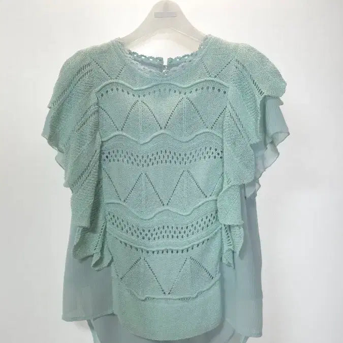 [BUNJANG] Osé 2nd Crochet Knit Top / 한섬 오즈세컨 프릴슬리브 크로쉐 니트 탑 44~55