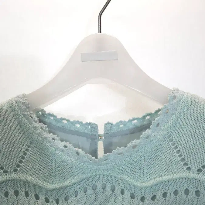 [BUNJANG] Osé 2nd Crochet Knit Top / 한섬 오즈세컨 프릴슬리브 크로쉐 니트 탑 44~55