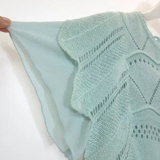 [BUNJANG] Osé 2nd Crochet Knit Top / 한섬 오즈세컨 프릴슬리브 크로쉐 니트 탑 44~55