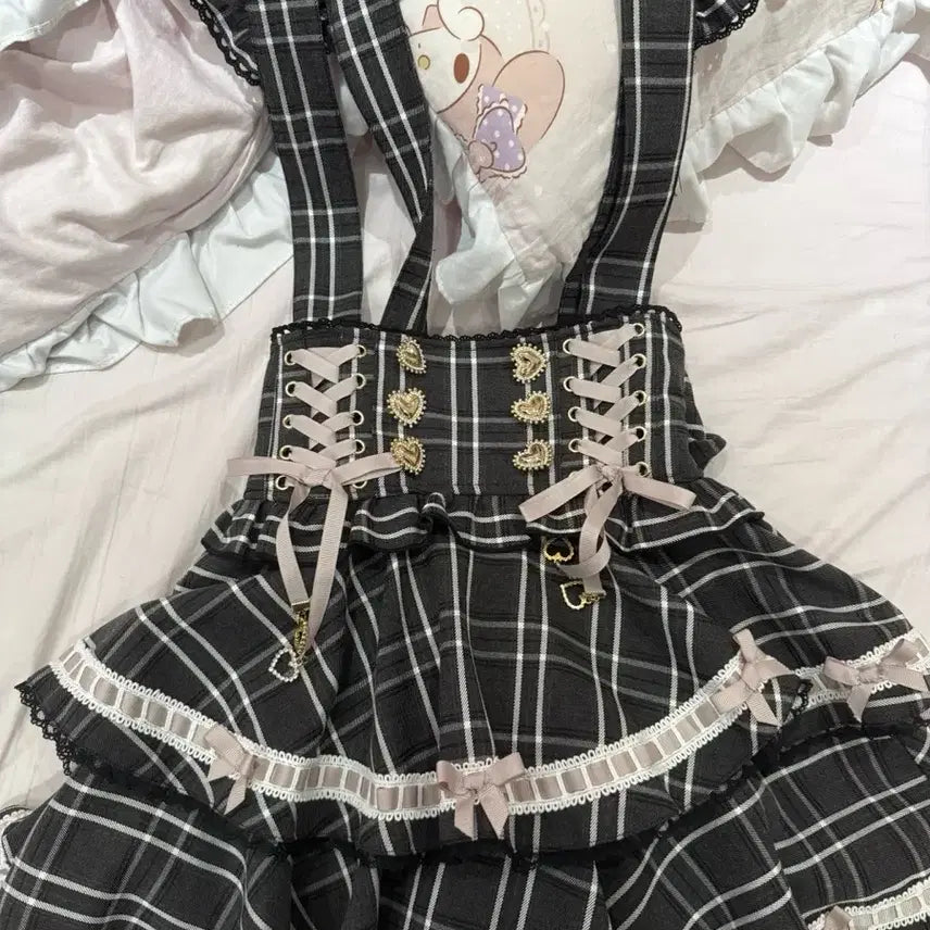[BUNJANG] Liz Lisa Gingham Ladder Suspender Skirt / 리즈리사 깅엄 사다리 서스펜더 스카판 스커트 정품