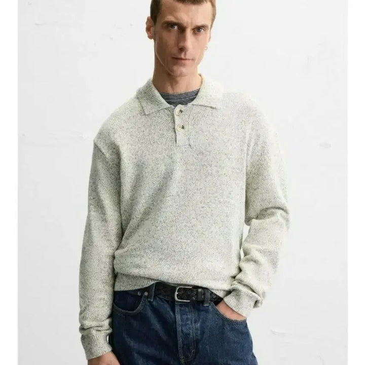 [BUNJANG] ZARA Structure Cotton Polo Long Sleeve Oatmeal Gray (L) / (새상품) 자라 스트럭처 코튼100% 폴로 롱슬리브 오트밀 그레이 (L)