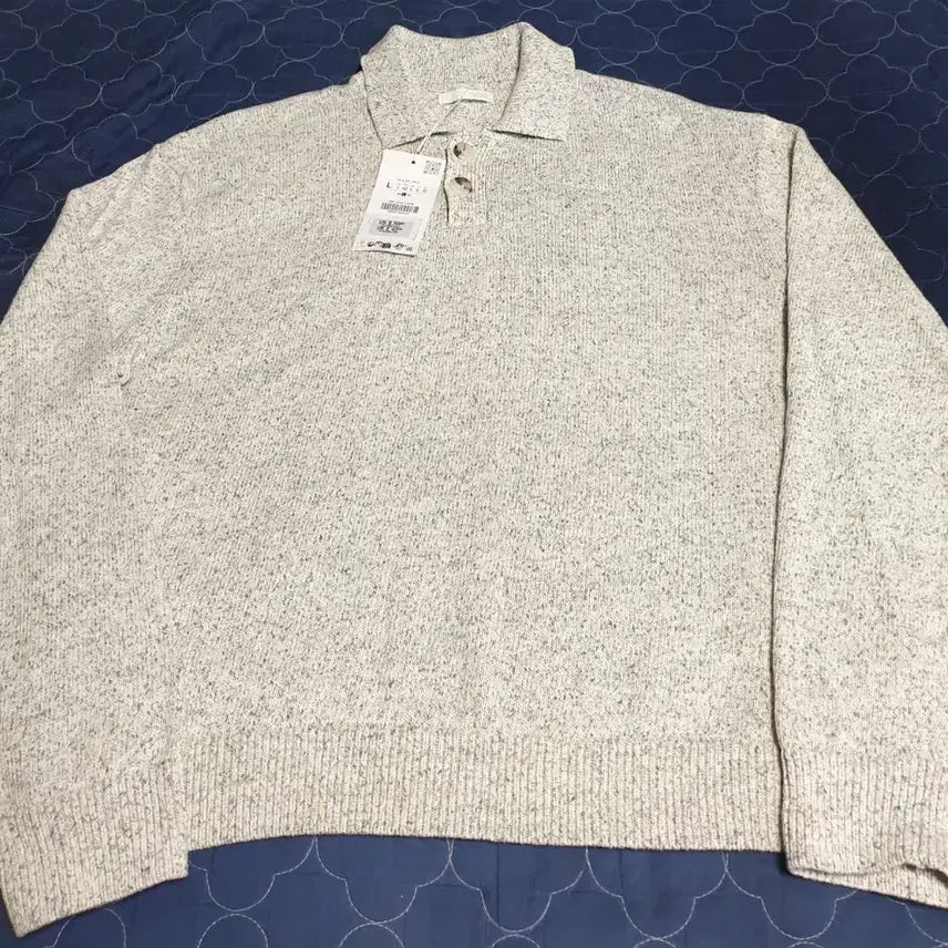 [BUNJANG] ZARA Structure Cotton Polo Long Sleeve Oatmeal Gray (L) / (새상품) 자라 스트럭처 코튼100% 폴로 롱슬리브 오트밀 그레이 (L)