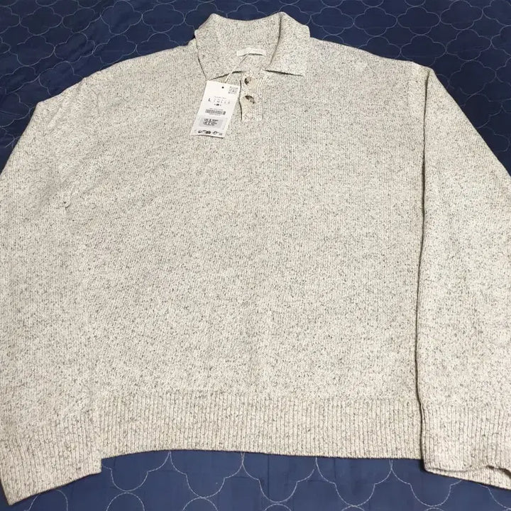 [BUNJANG] ZARA Structure Cotton Polo Long Sleeve Oatmeal Gray (L) / (새상품) 자라 스트럭처 코튼100% 폴로 롱슬리브 오트밀 그레이 (L)