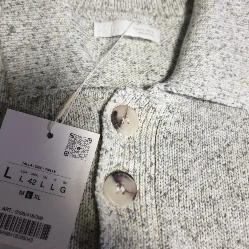[BUNJANG] ZARA Structure Cotton Polo Long Sleeve Oatmeal Gray (L) / (새상품) 자라 스트럭처 코튼100% 폴로 롱슬리브 오트밀 그레이 (L)