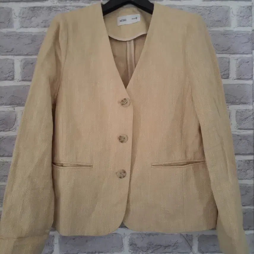 [BUNJANG] MIXXO Yellow Beige Collarless Jacket / 미쏘 옐로우베이지 노카라자켓M/알뜰한여우
