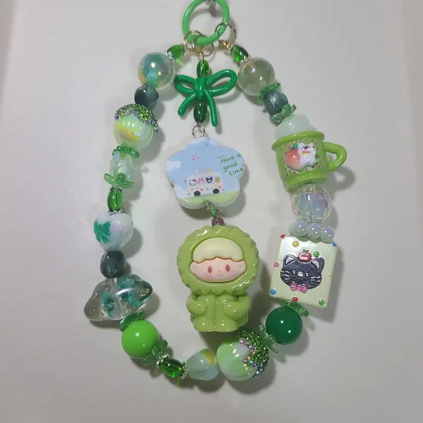 [BUNJANG] Handmade Green Bead Strap / +무지개 초록 비즈 스트랩+