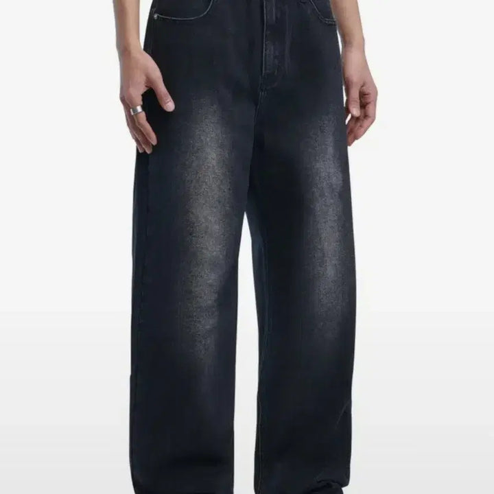 [BUNJANG] No-Manual Washed Denim Pants Black XS / 택O) 빛오 착용 노매뉴얼 워싱 데님 팬츠 블랙 XS 청바지 세미와이드