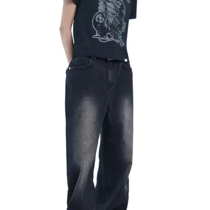 [BUNJANG] No-Manual Washed Denim Pants Black XS / 택O) 빛오 착용 노매뉴얼 워싱 데님 팬츠 블랙 XS 청바지 세미와이드