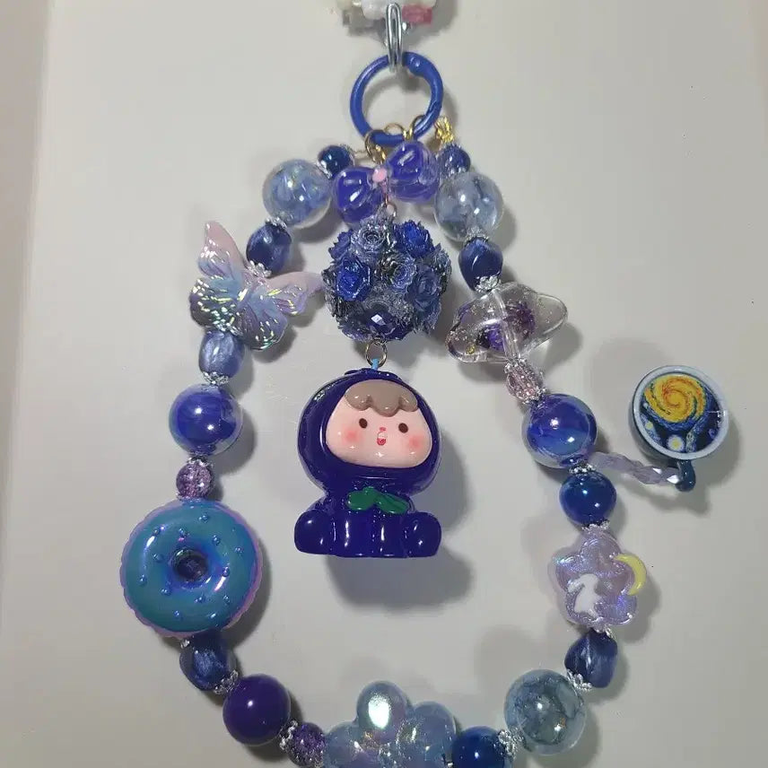 [BUNJANG] Rainbow Indigo Bead Strap Keyring / +무지개 남색 비즈 스트랩+
