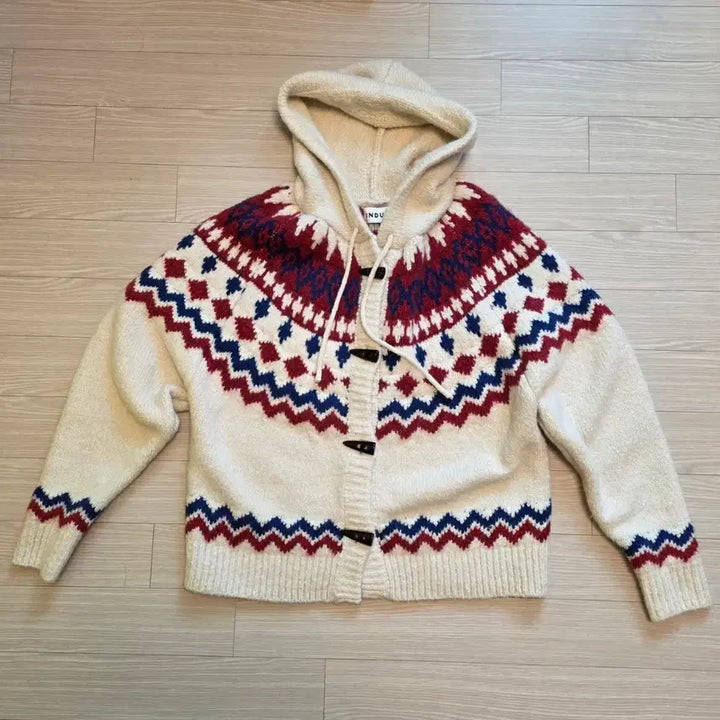 [BUNJANG] Nordic Beige Hooded Knit Cardigan (L) / 노르딕 후드 니트 가디건_베이지 L
