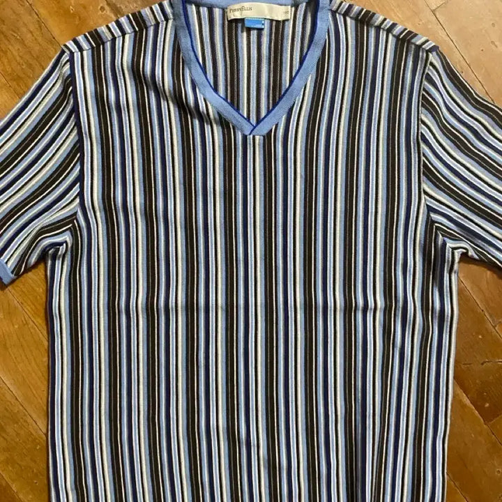 [BUNJANG] Perry Ellis Striped Short Sleeve Knit Top / 페리엘리스 스트라이프 반팔 니트 100