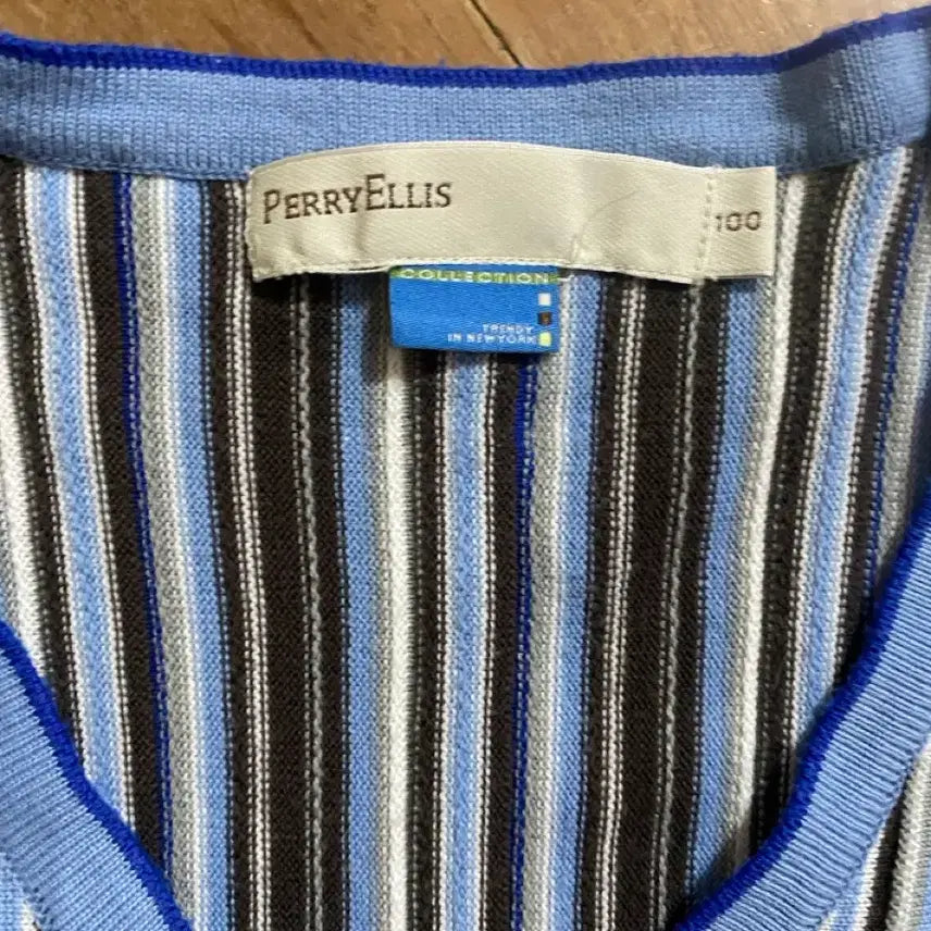 [BUNJANG] Perry Ellis Striped Short Sleeve Knit Top / 페리엘리스 스트라이프 반팔 니트 100