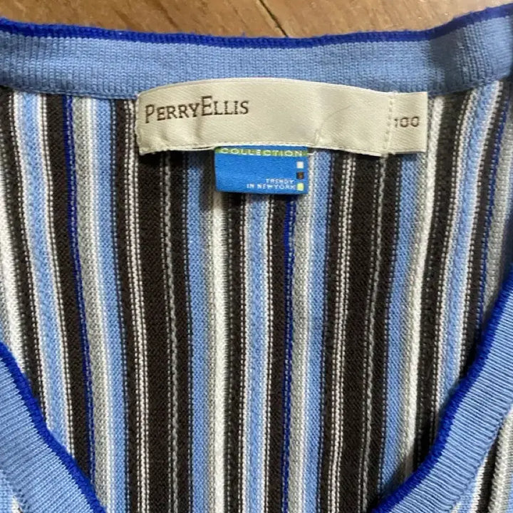 [BUNJANG] Perry Ellis Striped Short Sleeve Knit Top / 페리엘리스 스트라이프 반팔 니트 100