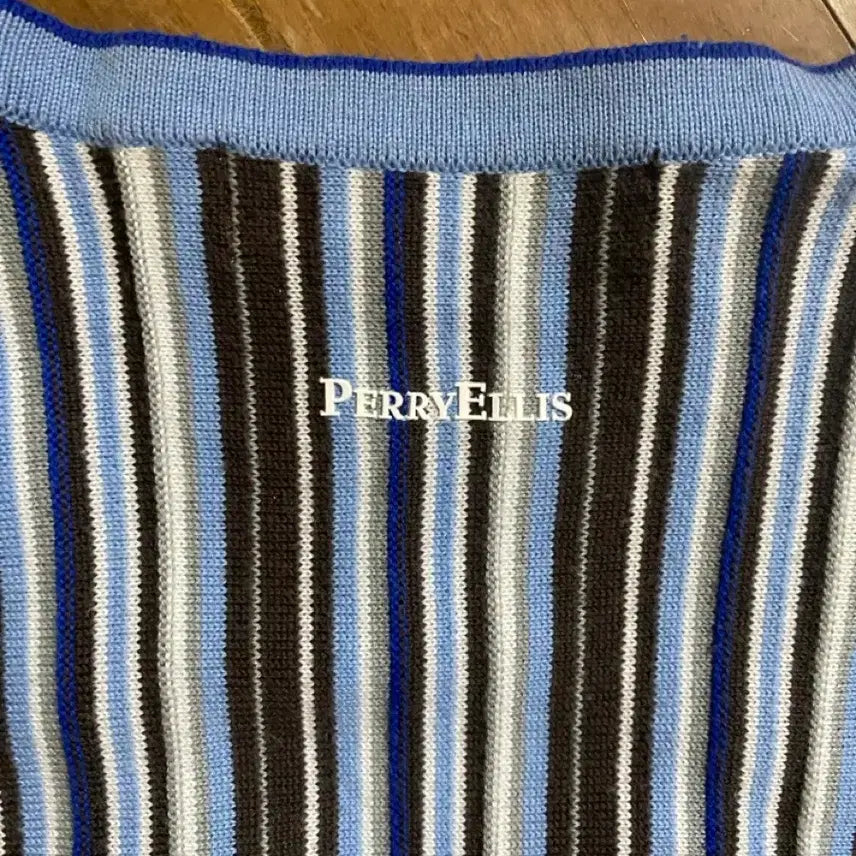[BUNJANG] Perry Ellis Striped Short Sleeve Knit Top / 페리엘리스 스트라이프 반팔 니트 100