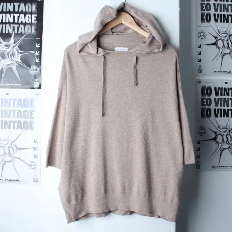 [BUNJANG] W KUZTENG Knit Short Sleeve Hoodie Brown / W(M-L) 쿠즈텡 니트 반팔 후드 브라운-1860C