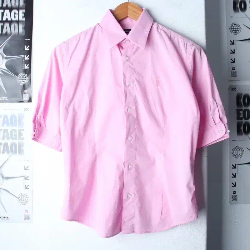 [BUNJANG] Polo Ralph Lauren Pink Short Sleeve Shirt / W(S) 폴로 랄프로렌 반팔 카라 티셔츠 셔츠 남방 핑크-1860F